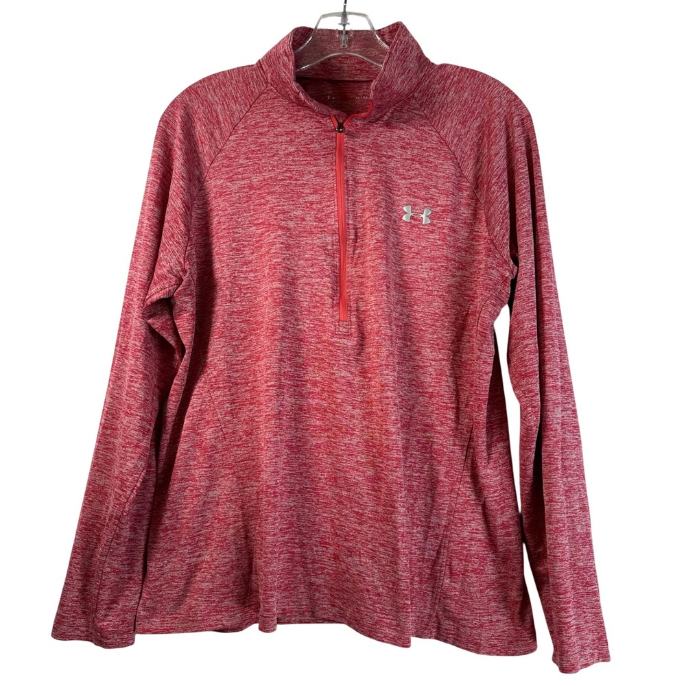 Under Armour Tech Twist Pinkish Red Heathered Quarter Zip Pullover Shirt XL